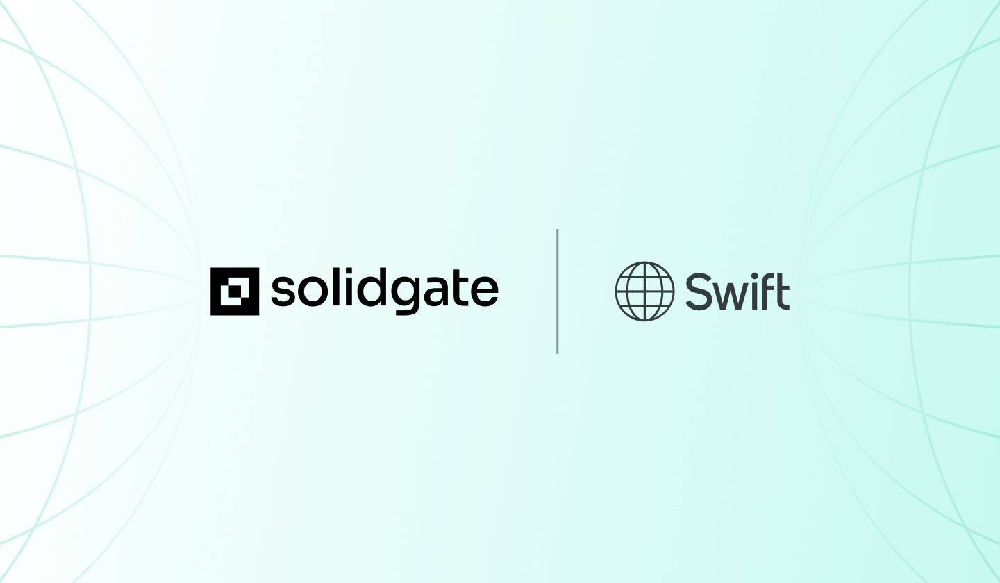 Solidgate and SWIFT logo standing together horizontally on a light green background