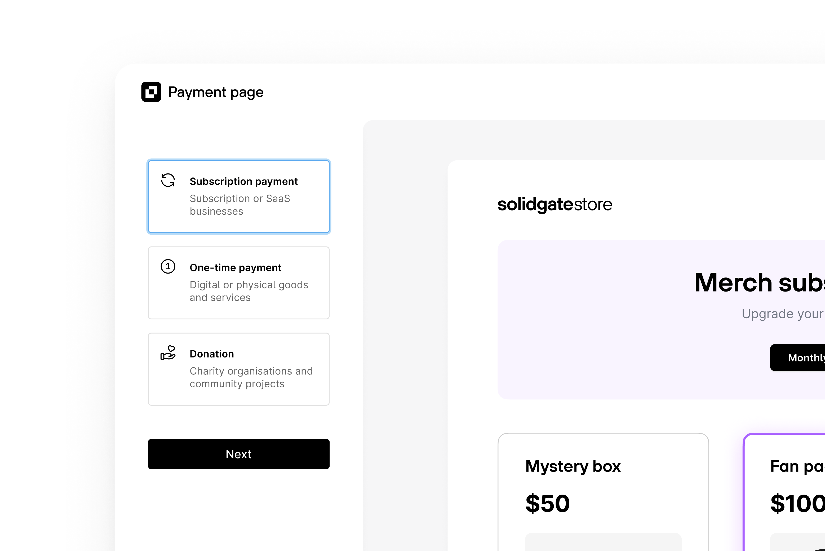 Checkout builder showing PayPal, Apple Pay, and Google Pay as active methods.