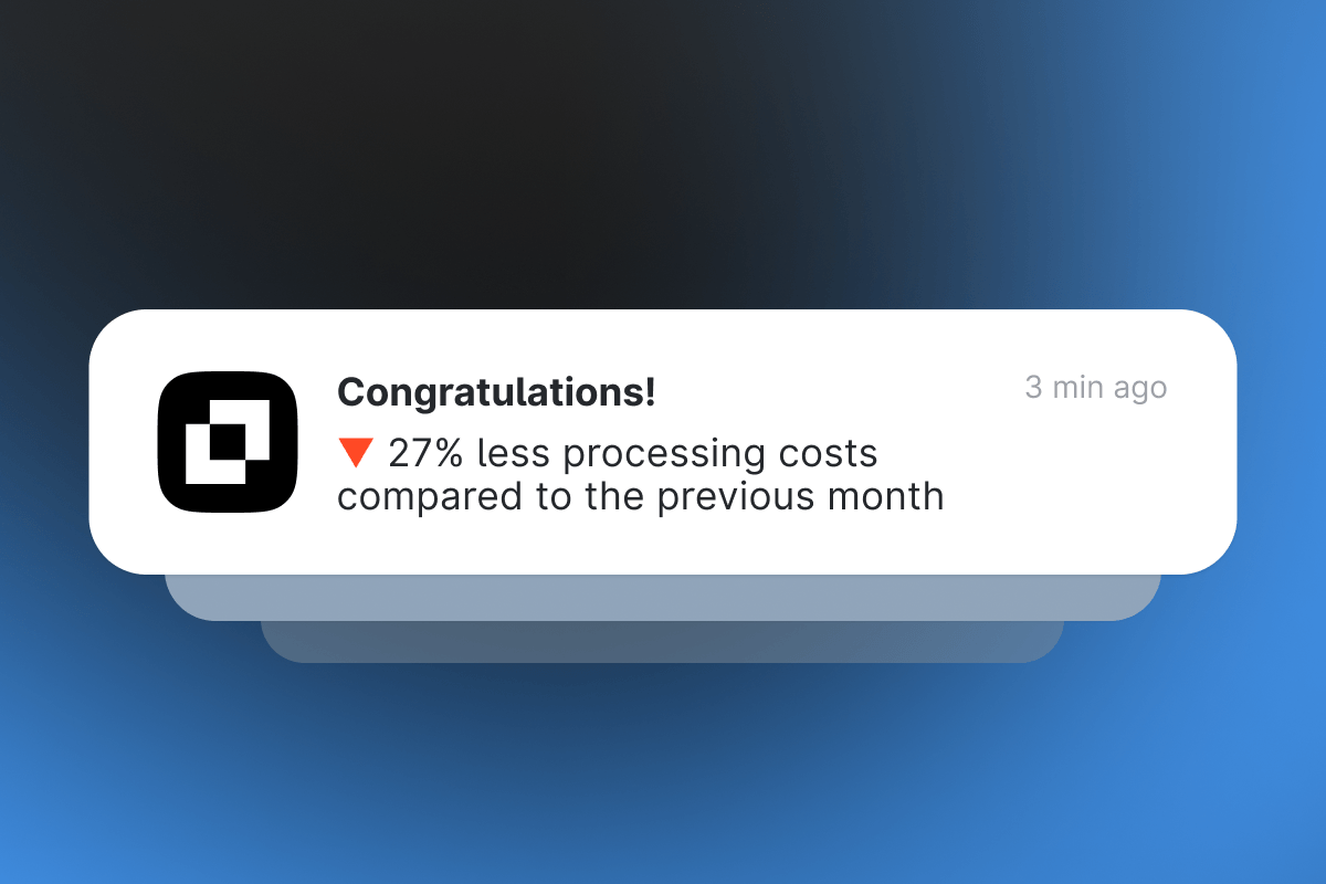 How to reduce payment processing costs — -27% processing costs compared to the previous month