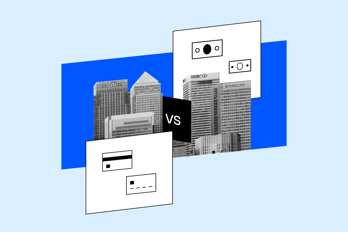 Office buildings with icons showing a comparison of payment gateway and payment processor roles in transactions.