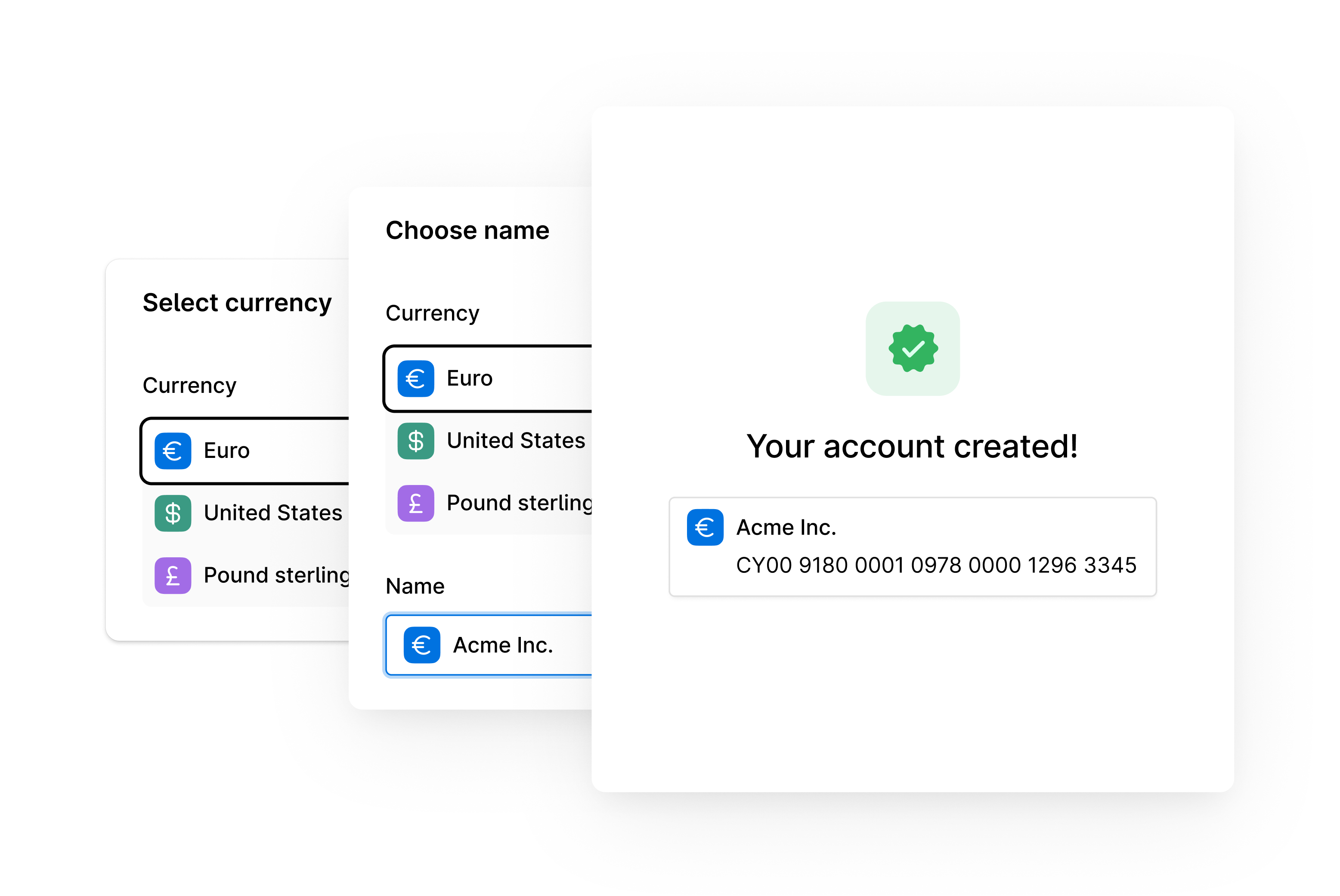 Confirmation screen for informing about successful account creation.