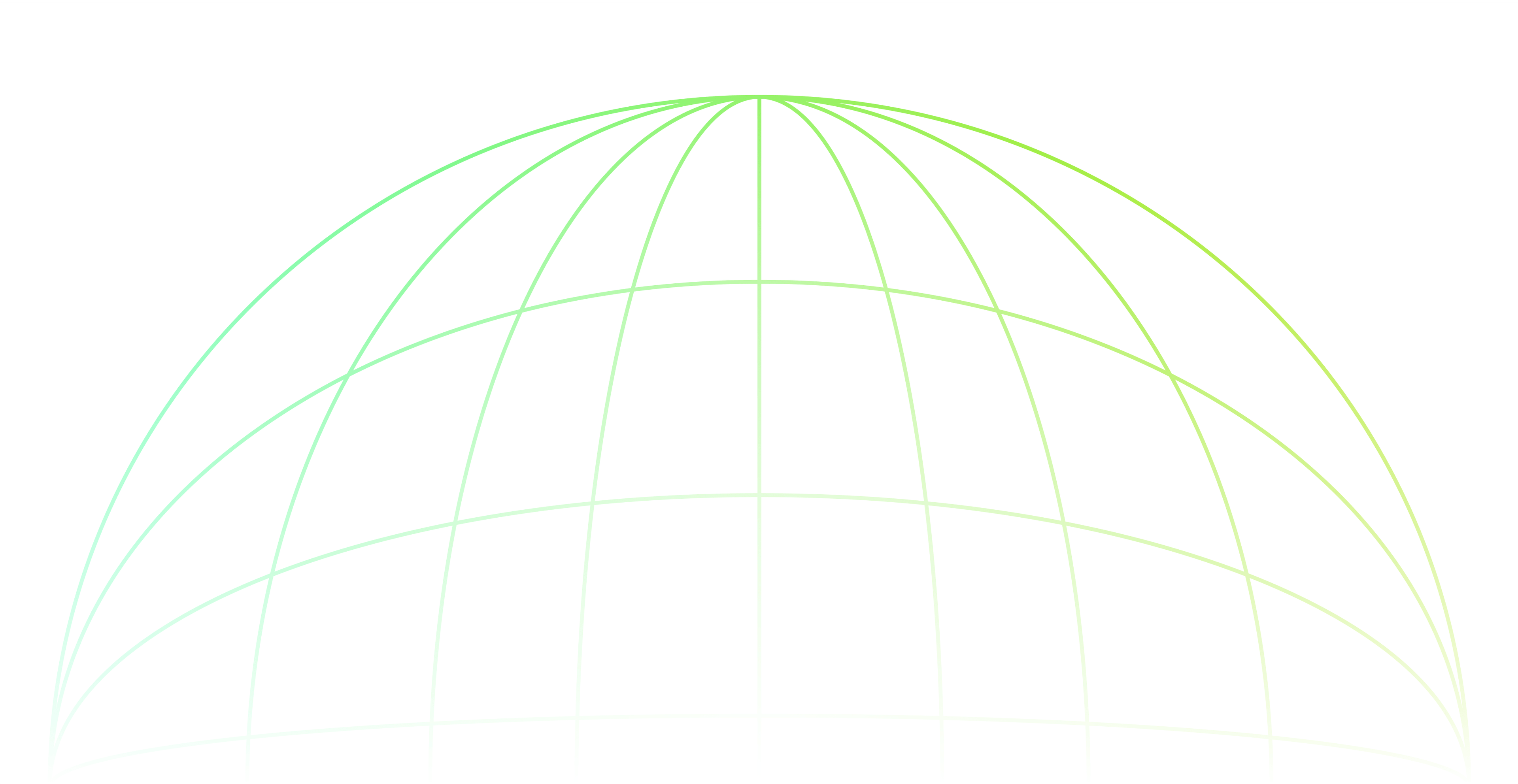 Faint green globe grid lines forming a dome shape, symbolizing global reach.